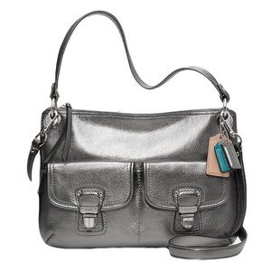 Coach Poppy Leather Hippie Silver Metallic Shoulder Bag New No tag